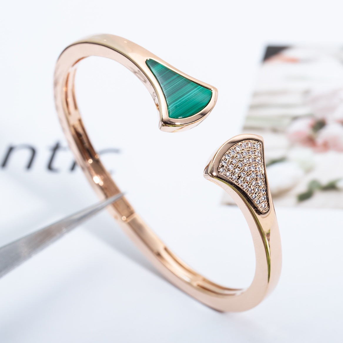 [⭐Aura]DREAM BRACELET OPEN MALACHITE PINK GOLD