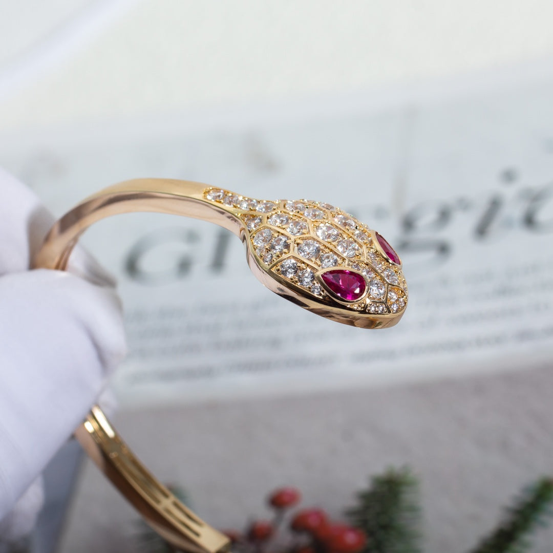 [⭐Aura]SERPENTI BRACELET PINK GOLD DIAMOND DOUBLE SNAKE