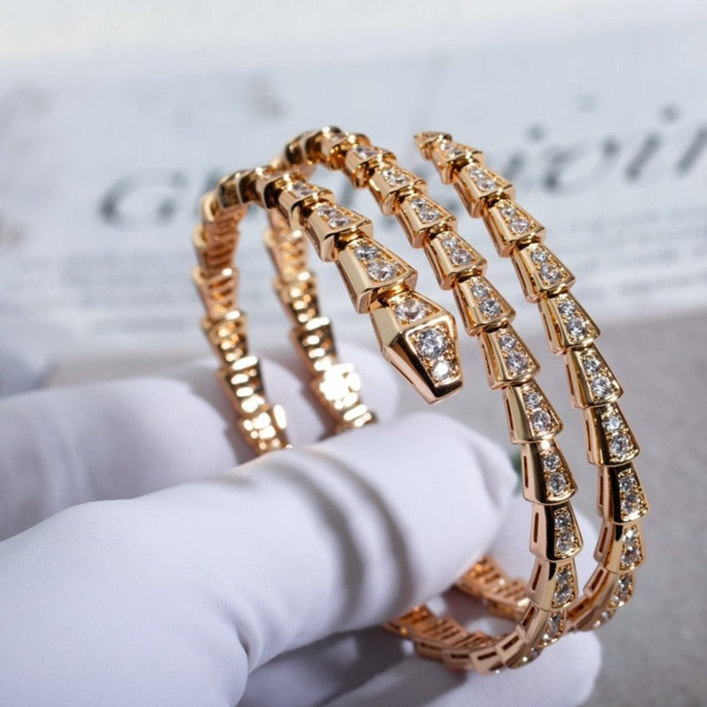 [⭐Aura]SERPENTI BRACELET PINK GOLD DIAMOND DOUBLE ROW