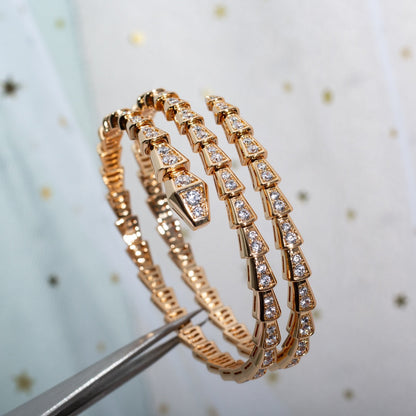 [⭐Aura]SERPENTI BRACELET PINK GOLD DIAMOND DOUBLE ROW