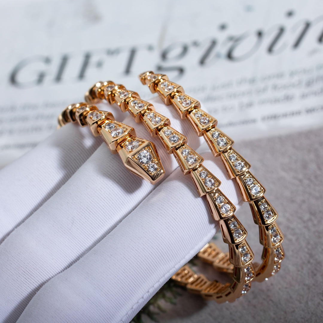 [⭐Aura]SERPENTI BRACELET PINK GOLD DIAMOND DOUBLE ROW