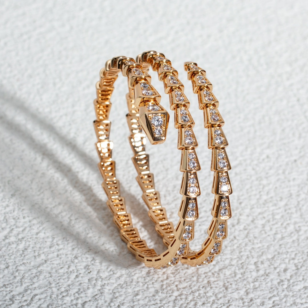 [⭐Aura]SERPENTI BRACELET PINK GOLD DIAMOND DOUBLE ROW