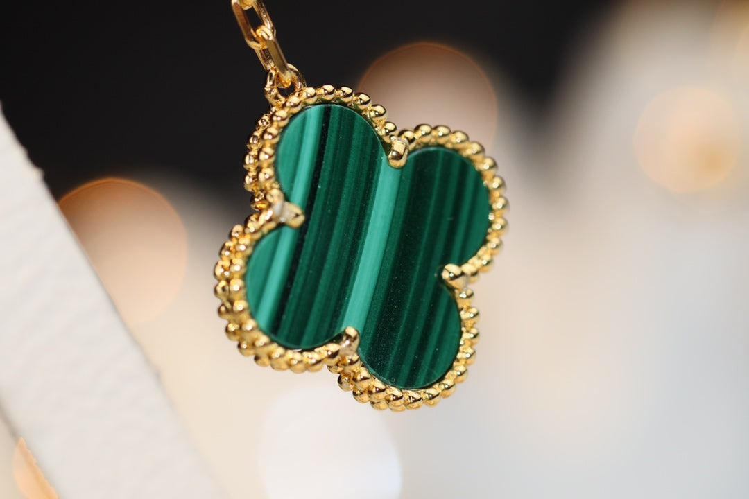 [⭐Aura]CLOVER EARRINGS GOLD MALACHITE DIAMOND 3 MOTIF