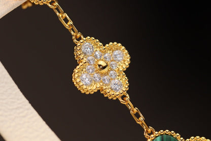 [⭐Aura]CLOVER EARRINGS GOLD MALACHITE DIAMOND 3 MOTIF