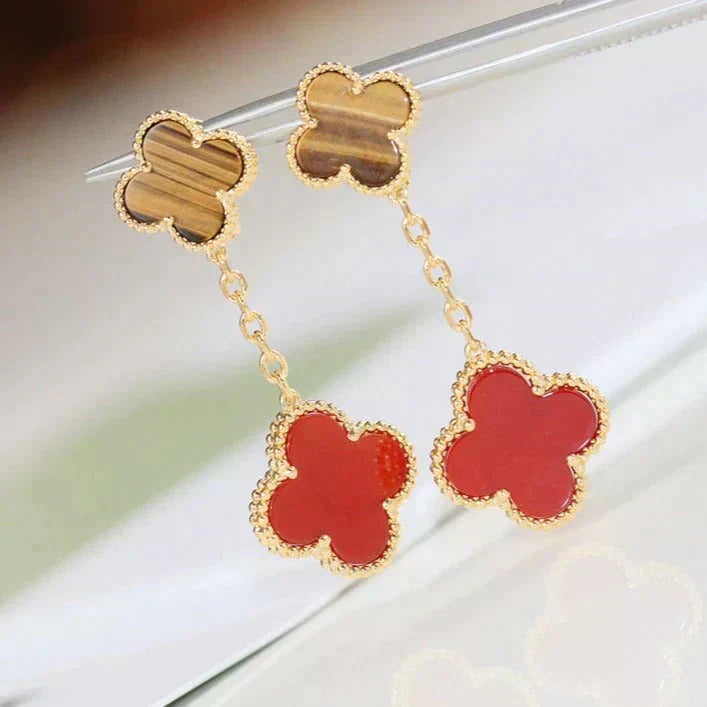 [⭐Aura]CLOVER  2 MOTIF  TIGER EYE CARNELIAN EARRINGS