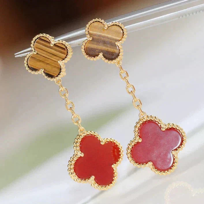 [⭐Aura]CLOVER  2 MOTIF  TIGER EYE CARNELIAN EARRINGS