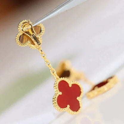 [⭐Aura]CLOVER  2 MOTIF  TIGER EYE CARNELIAN EARRINGS
