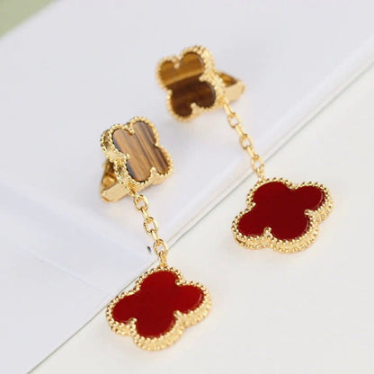 [⭐Aura]CLOVER  2 MOTIF  TIGER EYE CARNELIAN EARRINGS