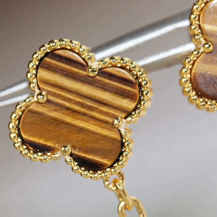[⭐Aura]CLOVER  2 MOTIF  TIGER EYE CARNELIAN EARRINGS