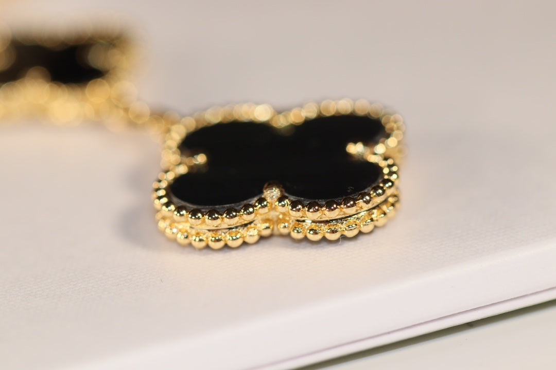 [⭐Aura]CLOVER EARRINGS GOLD ONYX MOP 3 MOTIF