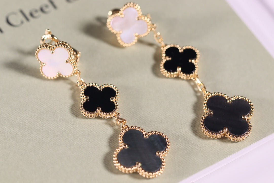 [⭐Aura]CLOVER EARRINGS GOLD ONYX MOP 3 MOTIF