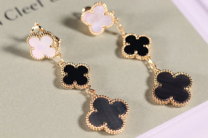 [⭐Aura]CLOVER EARRINGS GOLD ONYX MOP 3 MOTIF