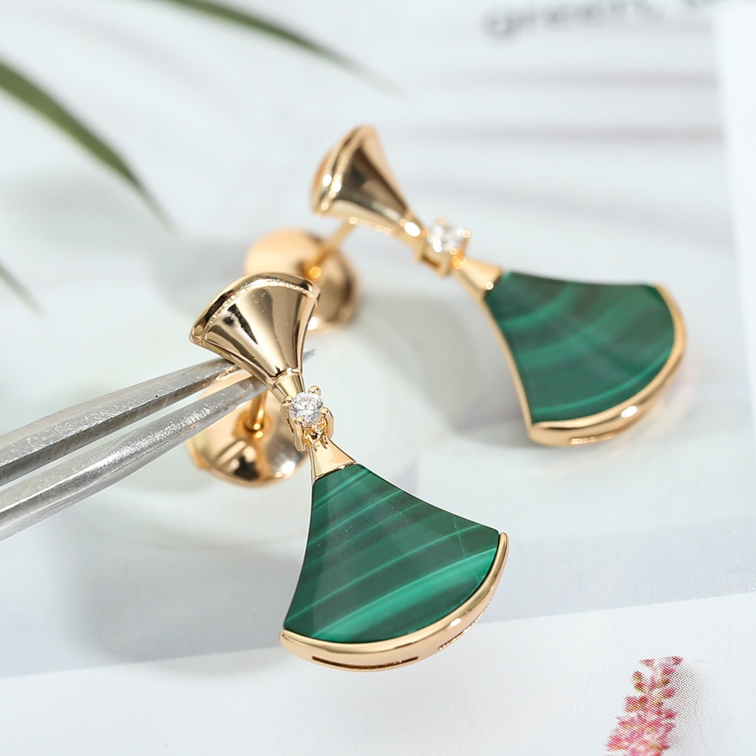 [⭐Aura]DREAM MALACHITE PINK GOLD EARRINGS