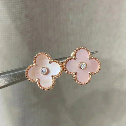 [⭐Aura]CLOVER MEDIUM 1 MOTIFS  PINK MOP DIAMOND EARRINGS