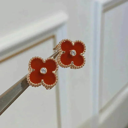 [⭐Aura]CLOVER MEDIUM 1 MOTIFS CARNELIAN  DIAMOND earrings