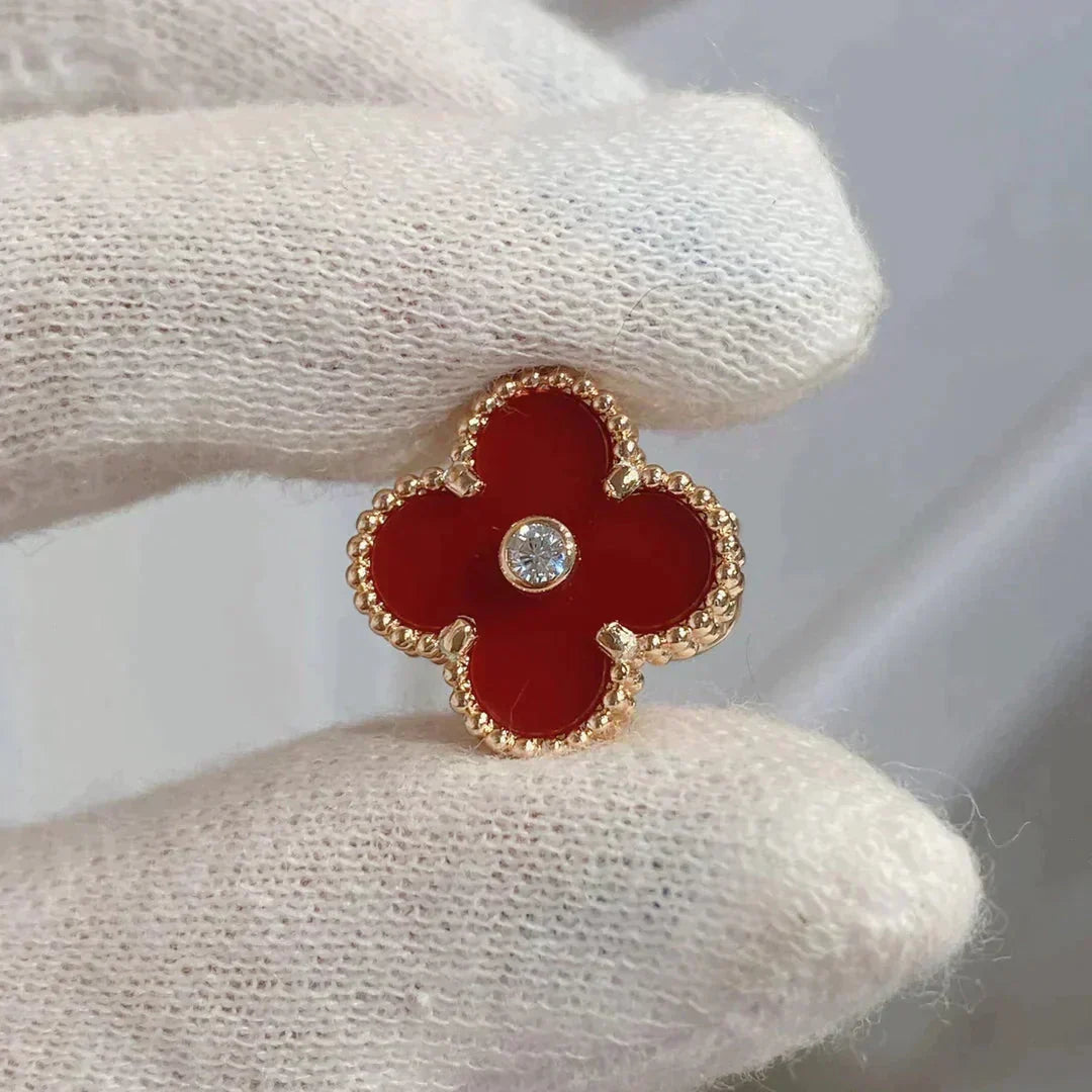 [⭐Aura]CLOVER MEDIUM 1 MOTIFS CARNELIAN  DIAMOND earrings
