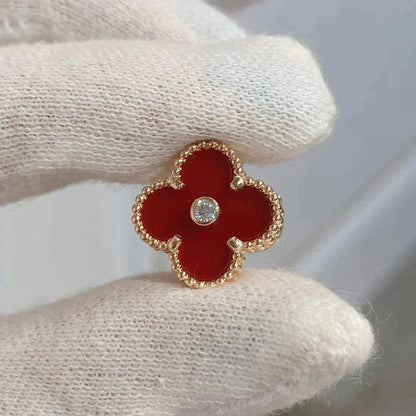 [⭐Aura]CLOVER MEDIUM 1 MOTIFS CARNELIAN  DIAMOND earrings