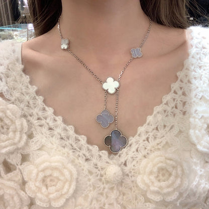 [⭐Aura]CLOVER MOP CHALCEDONY NECKLACE SILVER 6 MOTIF
