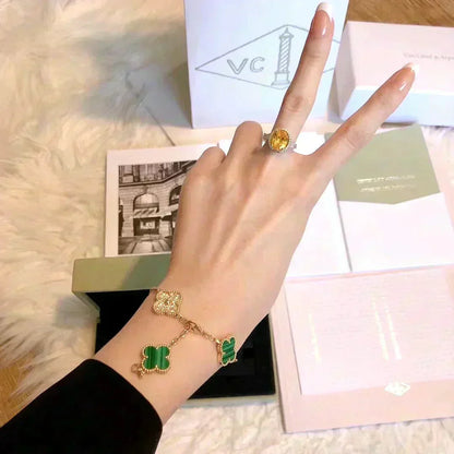 [⭐Aura] CLOVER 5 MOTIF MALACHITE BRACELET COLLECTION