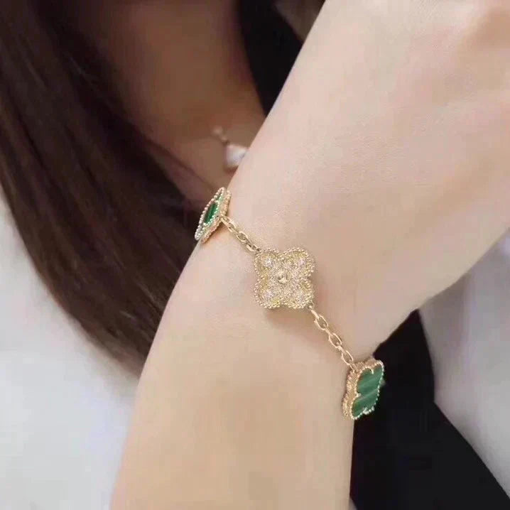 [⭐Aura] CLOVER 5 MOTIF MALACHITE BRACELET COLLECTION