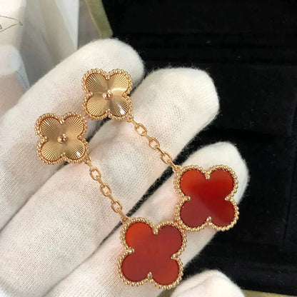 [⭐Aura]CLOVER 2 MOTIF  LASER CARNELIAN EARRINGS