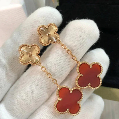 [⭐Aura]CLOVER 2 MOTIF  LASER CARNELIAN EARRINGS