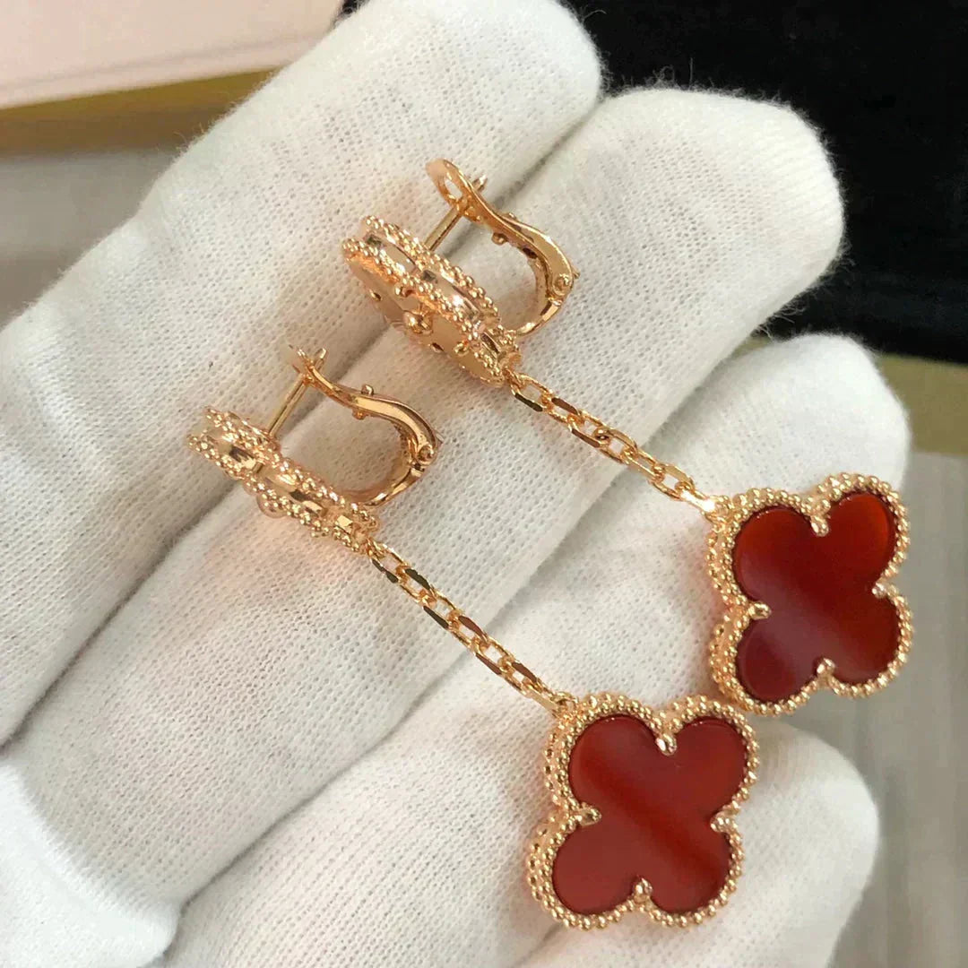 [⭐Aura]CLOVER 2 MOTIF  LASER CARNELIAN EARRINGS