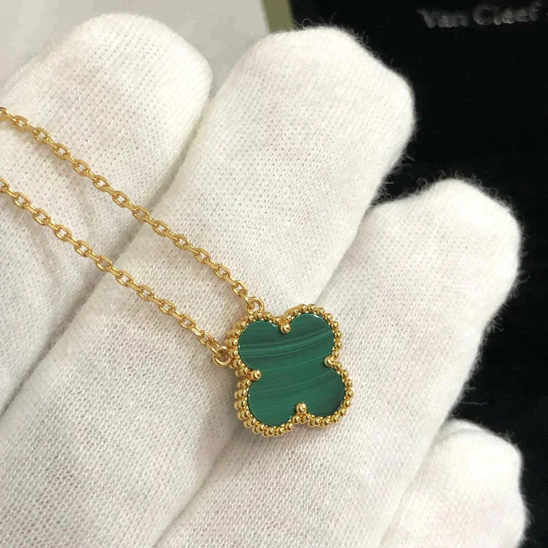 [⭐Aura]CLOVER 15MM MALACHITE SINGLE FLOWER  NECKLACE