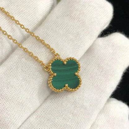 [⭐Aura]CLOVER 15MM MALACHITE SINGLE FLOWER  NECKLACE
