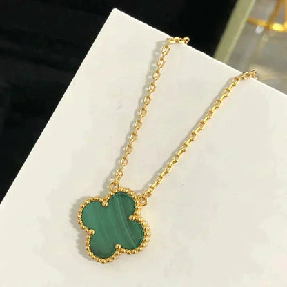 [⭐Aura]CLOVER 15MM MALACHITE SINGLE FLOWER  NECKLACE