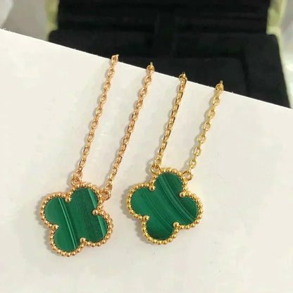 [⭐Aura]CLOVER 15MM MALACHITE SINGLE FLOWER  NECKLACE