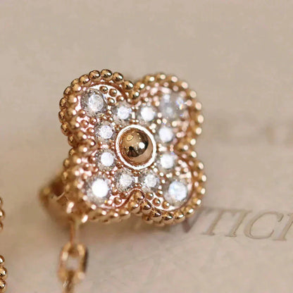 [⭐Aura]CLOVER MEDIUM 1 MOTIFS FUll DIAMOND EARRINGS