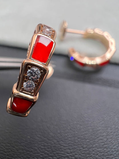 [⭐Aura]SERPENTI CARNELIAN PINK GOLD EARRINGS