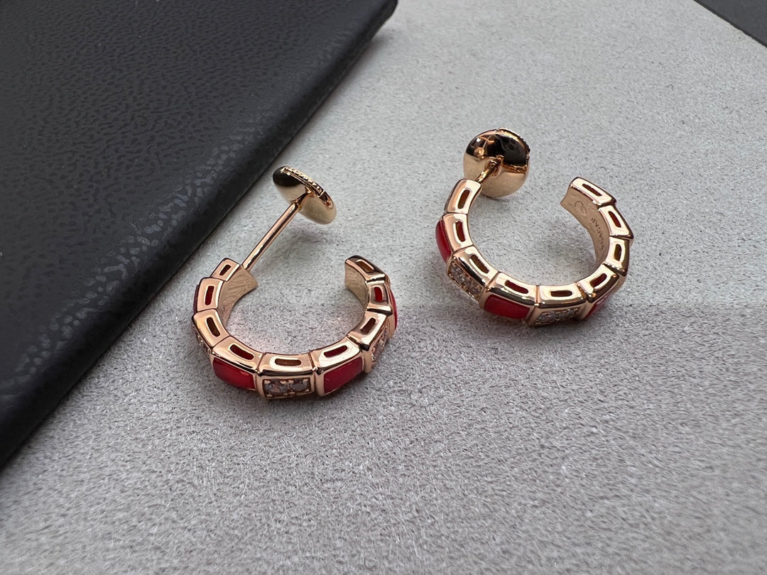 [⭐Aura]SERPENTI CARNELIAN PINK GOLD EARRINGS