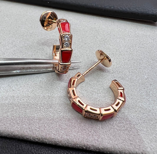 [⭐Aura]SERPENTI CARNELIAN PINK GOLD EARRINGS