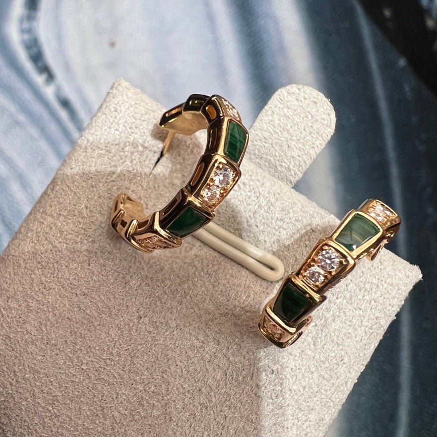 [⭐Aura]SERPENTI MALACHITE PINK GOLD EARRINGS