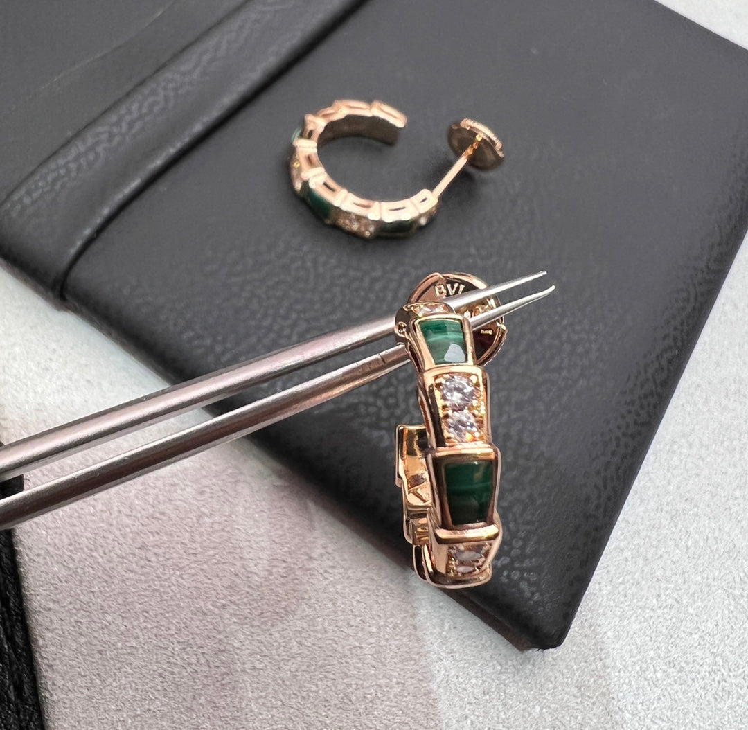 [⭐Aura]SERPENTI MALACHITE PINK GOLD EARRINGS