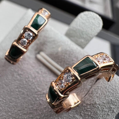 [⭐Aura]SERPENTI MALACHITE PINK GOLD EARRINGS