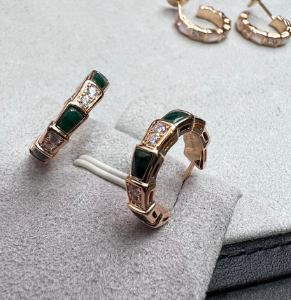 [⭐Aura]SERPENTI MALACHITE PINK GOLD EARRINGS