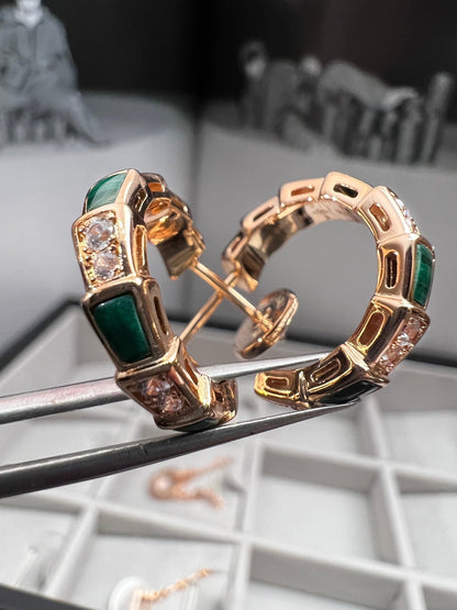 [⭐Aura]SERPENTI MALACHITE PINK GOLD EARRINGS