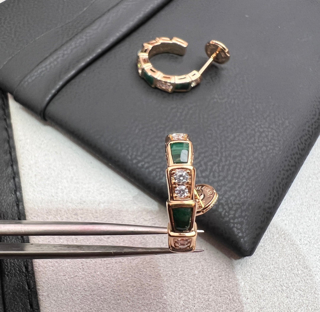 [⭐Aura]SERPENTI MALACHITE PINK GOLD EARRINGS