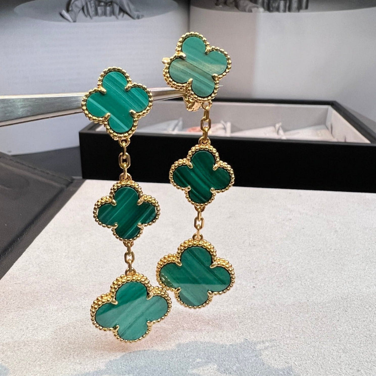 [⭐Aura]CLOVER MALACHITE 3 MOTIFS GOLD