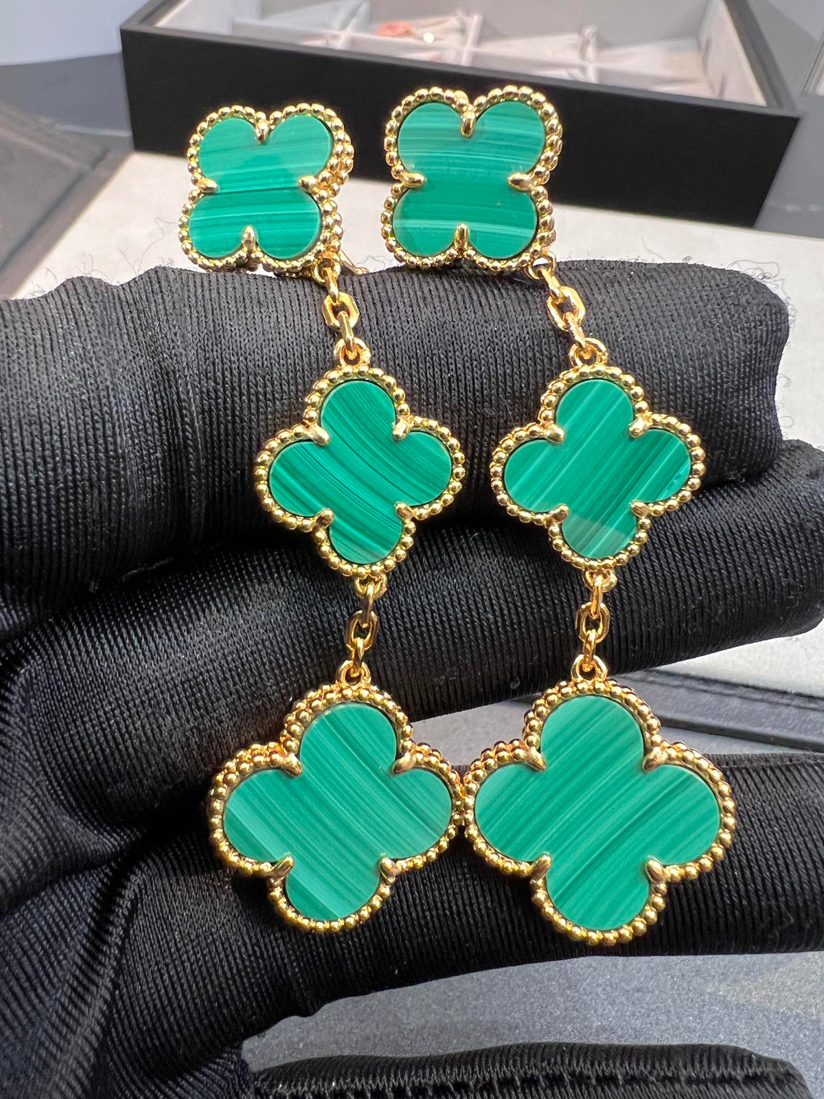 [⭐Aura]CLOVER MALACHITE 3 MOTIFS GOLD
