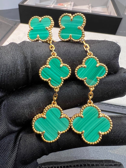 [⭐Aura]CLOVER MALACHITE 3 MOTIFS GOLD