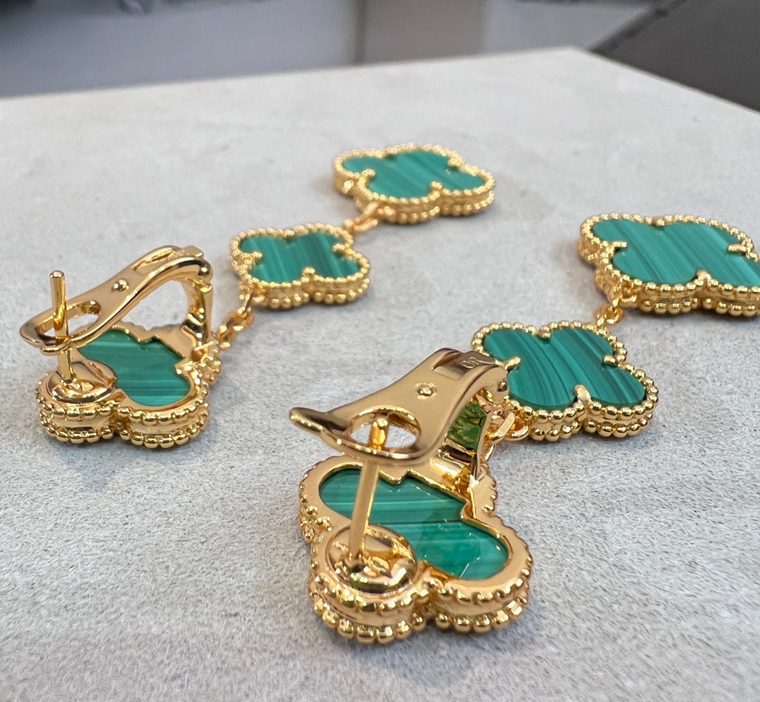 [⭐Aura]CLOVER MALACHITE 3 MOTIFS GOLD