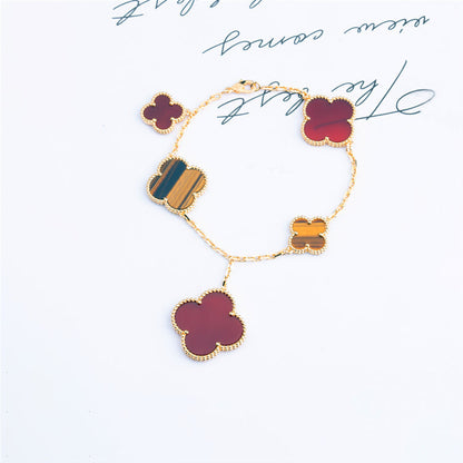 [⭐Aura]CLOVER BRACELET 5 MOTIFS CARNELIAN TIGER EYE