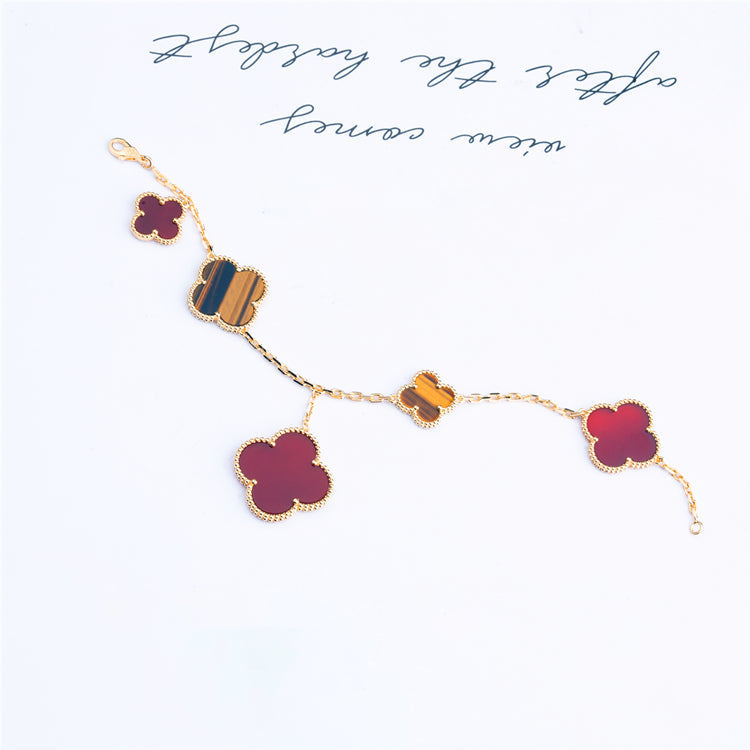 [⭐Aura]CLOVER BRACELET 5 MOTIFS CARNELIAN TIGER EYE
