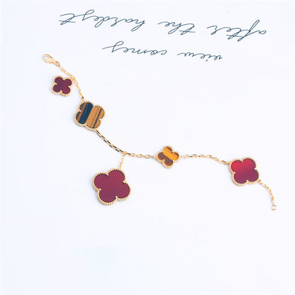 [⭐Aura]CLOVER BRACELET 5 MOTIFS CARNELIAN TIGER EYE