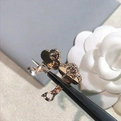 [⭐Aura]CLOVER MEDIUM 1 MOTIFS  PINK MOP DIAMOND EARRINGS