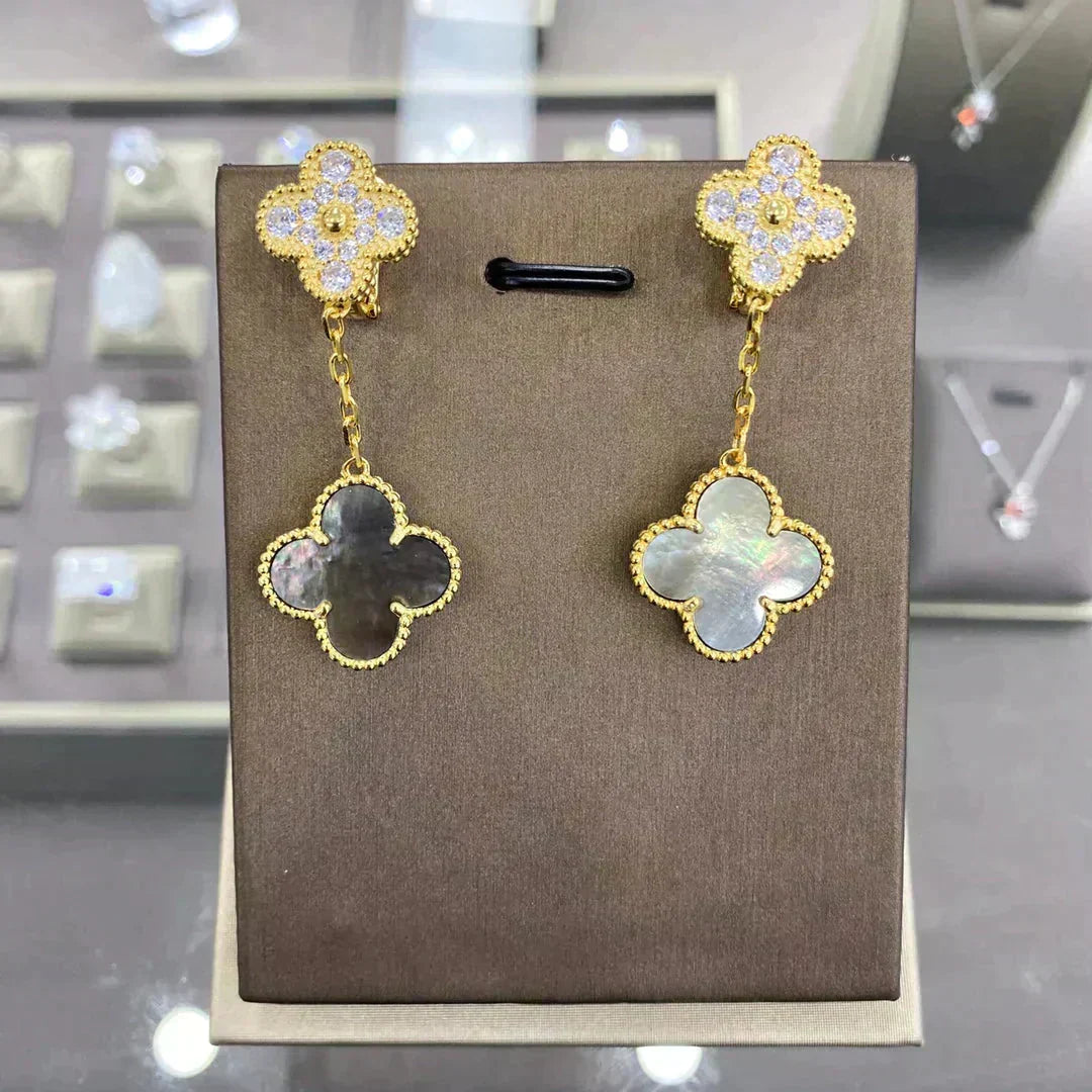 [⭐Aura]CLOVER  2 MOTIFS  DIAMOND  EARRINGS (MULTIPLE CHOICESç´